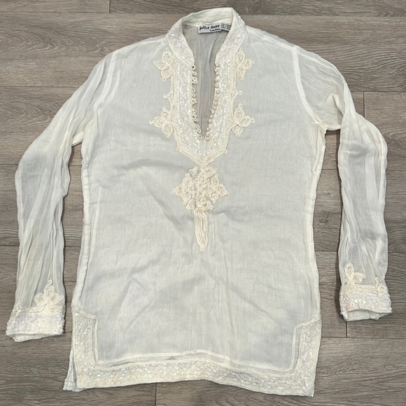 90s JULIET DUNN Moroccan hippy top cotton sequins London Vintage travel white - Picture 3 of 17
